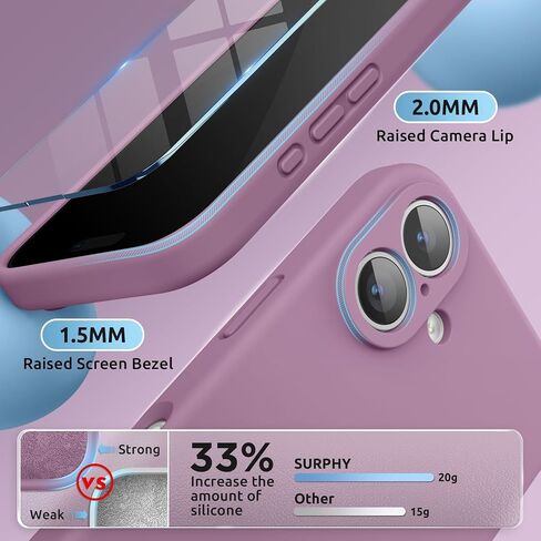 SURPHY Designed for iPhone 16 Case Compatible with MagSafe (6.1 inch 2024), with Screen Protector Liquid Silicone Phone Case (Camera Protective, Soft Microfiber Lining), Lilac Purple in Kuwait