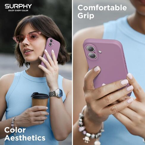 SURPHY Designed for iPhone 16 Case Compatible with MagSafe (6.1 inch 2024), with Screen Protector Liquid Silicone Phone Case (Camera Protective, Soft Microfiber Lining), Lilac Purple in Kuwait