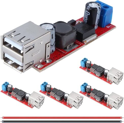 5 قطع 6-40 فولت إلى 5 فولت 3 أمبير وحدة إمداد الطاقة بمنفذ USB مزدوج LM2596 رقاقة تيار مستمر إلى تيار مستمر منظم الجهد الكهربي للطاقة المتنقلة مع كابل 24AWG in Saudi Arabia
