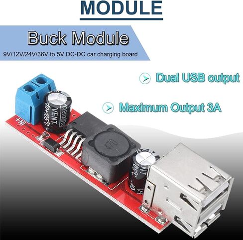 5 قطع 6-40 فولت إلى 5 فولت 3 أمبير وحدة إمداد الطاقة بمنفذ USB مزدوج LM2596 رقاقة تيار مستمر إلى تيار مستمر منظم الجهد الكهربي للطاقة المتنقلة مع كابل 24AWG in Saudi Arabia