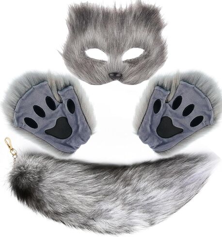 Lupidyyxun Therian Mask and Tail Set for Girl Women Furry Fox Mask and Paws for Costome in Saudi Arabia