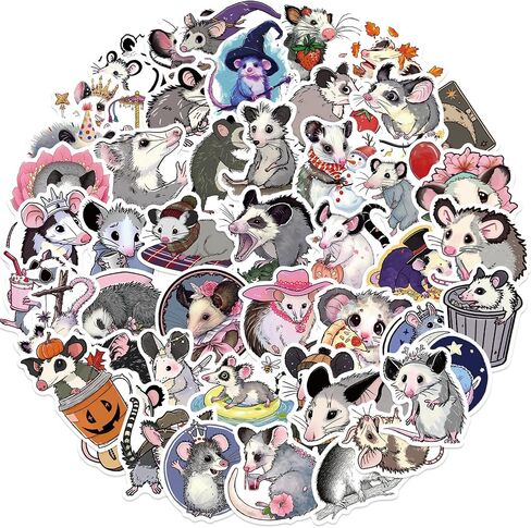50Pcs Possum Stickers Decals Bulk Funny Latin America Animal Possum Waterproof Vinyl Opossum Sticker Graphic Eat Fast Live Trash Girls and Boys Kids Gifts (Possums) in Saudi Arabia