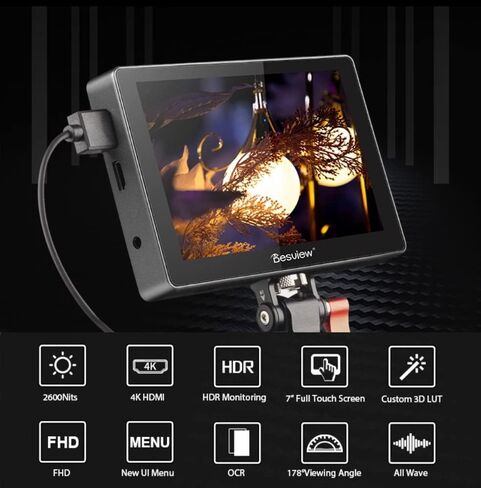Desview R7SIII 7 Inch Camera Field Monitor,High Bright 2800nits 1920 * 1080 Touch Screen Director AC Monitor with 3G-SDI&HDMI Input/Output Supports V-Mount Battery Power Supply in Saudi Arabia