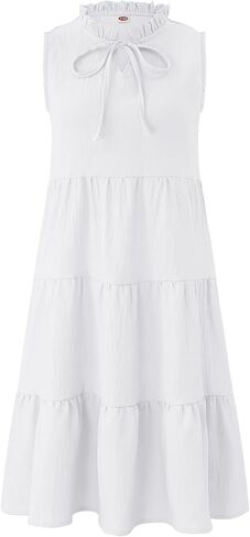 GERU Girls' Sleeveless Ruffle Dress Fungus Collar Bow A-Line Dress Flow Cute Midi Dresses 3-12 Years in Kuwait