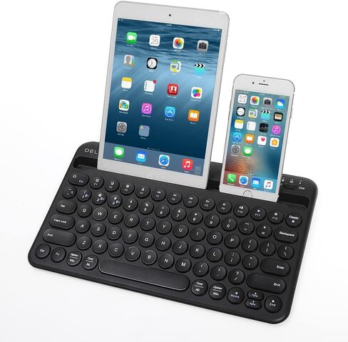 لوحة مفاتيح بلوتوث لاسلكية من ديلوكس، لوحة مفاتيح متعددة الأجهزة مع حامل حامل مدمج، BT5.1، مفاتيح مقص، 78 مفتاحًا، متوافقة مع نظام التشغيل Mac Windows Android للكمبيوتر المحمول اللوحي (K2213V-أسود) in Kuwait