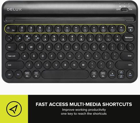 لوحة مفاتيح بلوتوث لاسلكية من ديلوكس، لوحة مفاتيح متعددة الأجهزة مع حامل حامل مدمج، BT5.1، مفاتيح مقص، 78 مفتاحًا، متوافقة مع نظام التشغيل Mac Windows Android للكمبيوتر المحمول اللوحي (K2213V-أسود) in Kuwait