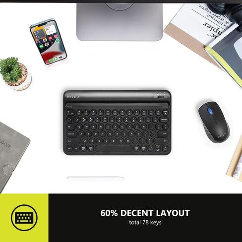 لوحة مفاتيح بلوتوث لاسلكية من ديلوكس، لوحة مفاتيح متعددة الأجهزة مع حامل حامل مدمج، BT5.1، مفاتيح مقص، 78 مفتاحًا، متوافقة مع نظام التشغيل Mac Windows Android للكمبيوتر المحمول اللوحي (K2213V-أسود) in Kuwait