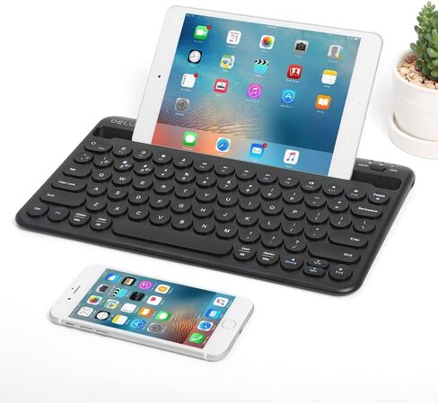 لوحة مفاتيح بلوتوث لاسلكية من ديلوكس، لوحة مفاتيح متعددة الأجهزة مع حامل حامل مدمج، BT5.1، مفاتيح مقص، 78 مفتاحًا، متوافقة مع نظام التشغيل Mac Windows Android للكمبيوتر المحمول اللوحي (K2213V-أسود) in Kuwait