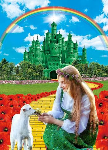 Green Castle Yellow Brick Road Backdrop for Party Decorations 5x7FT Rainbow Floral Castle Gold Brick Road Photography Background Baby Shower Princess party Decorations Supplies in Saudi Arabia