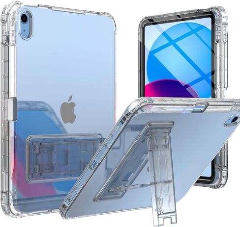 حافظة Puxicu لجهاز iPad الجيل العاشر 2022، غطاء مقاوم للصدمات مع واقي شاشة مدمج بمسند لجهاز iPad الجيل العاشر 10.9 بوصة 2022 (الطراز: A2696/A2757/A2777)، شفاف in Kuwait