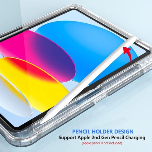 حافظة Puxicu لجهاز iPad الجيل العاشر 2022، غطاء مقاوم للصدمات مع واقي شاشة مدمج بمسند لجهاز iPad الجيل العاشر 10.9 بوصة 2022 (الطراز: A2696/A2757/A2777)، شفاف in Kuwait