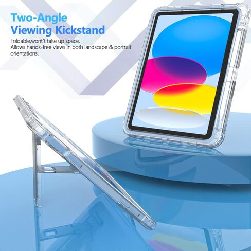 حافظة Puxicu لجهاز iPad الجيل العاشر 2022، غطاء مقاوم للصدمات مع واقي شاشة مدمج بمسند لجهاز iPad الجيل العاشر 10.9 بوصة 2022 (الطراز: A2696/A2757/A2777)، شفاف in Kuwait