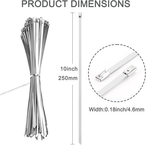 Sturdy 304 Steel Zip Ties - Zip Ties Heavy Duty Outdoor, Metal Zip Ties, Cable Ties, 0.18×10 Inch, 200 PCS, for Exhaust Wrap, Chain Link Fence Parts, Wire Fence Rolls, Poultry Fence Outdoor in Saudi Arabia