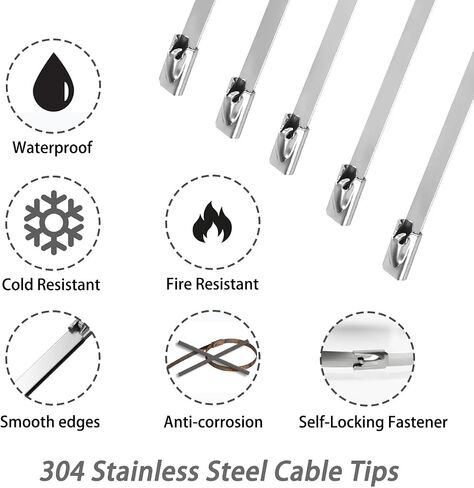 Sturdy 304 Steel Zip Ties - Zip Ties Heavy Duty Outdoor, Metal Zip Ties, Cable Ties, 0.18×10 Inch, 200 PCS, for Exhaust Wrap, Chain Link Fence Parts, Wire Fence Rolls, Poultry Fence Outdoor in Saudi Arabia