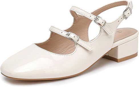 NEWBELLA المرأة ماري جينس مضخات مكتنزة كعب منخفض Slingback قابل للتعديل الكاحل مشبك الانزلاق على الصنادل مزدوجة الظهر أبازيم الرجعية كتلة مضخات لعطلة الزفاف العمل عارضة in Saudi Arabia