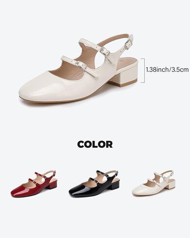 NEWBELLA المرأة ماري جينس مضخات مكتنزة كعب منخفض Slingback قابل للتعديل الكاحل مشبك الانزلاق على الصنادل مزدوجة الظهر أبازيم الرجعية كتلة مضخات لعطلة الزفاف العمل عارضة in Saudi Arabia