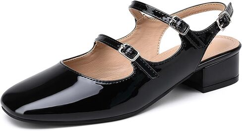 NEWBELLA المرأة ماري جينس مضخات مكتنزة كعب منخفض Slingback قابل للتعديل الكاحل مشبك الانزلاق على الصنادل مزدوجة الظهر أبازيم الرجعية كتلة مضخات لعطلة الزفاف العمل عارضة in Saudi Arabia