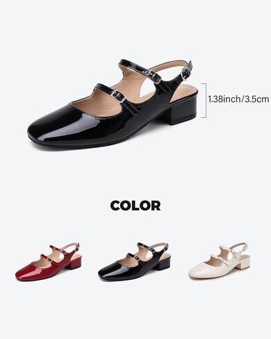 NEWBELLA المرأة ماري جينس مضخات مكتنزة كعب منخفض Slingback قابل للتعديل الكاحل مشبك الانزلاق على الصنادل مزدوجة الظهر أبازيم الرجعية كتلة مضخات لعطلة الزفاف العمل عارضة in Saudi Arabia