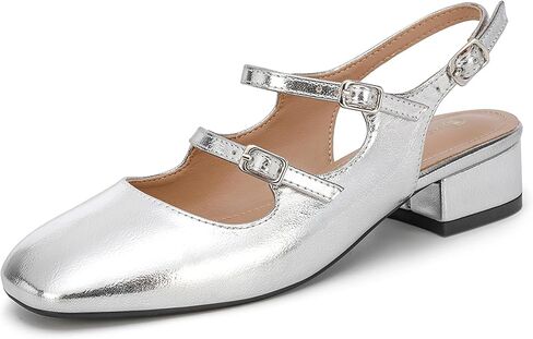 NEWBELLA المرأة ماري جينس مضخات مكتنزة كعب منخفض Slingback قابل للتعديل الكاحل مشبك الانزلاق على الصنادل مزدوجة الظهر أبازيم الرجعية كتلة مضخات لعطلة الزفاف العمل عارضة in Kuwait