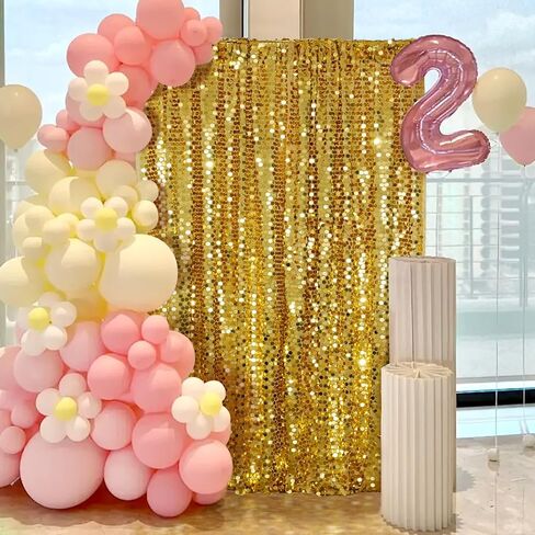 PartyDelight Sequin Wall Backdrop Gold Shiny Panels Shimmer Photography Props 4Ftx7Ft for Birthday Wedding Party Decoration in Saudi Arabia