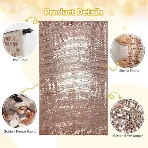 PartyDelight Sequin Wall Backdrop Gold Shiny Panels Shimmer Photography Props 4Ftx7Ft for Birthday Wedding Party Decoration in Saudi Arabia