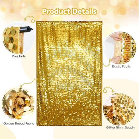 PartyDelight Sequin Wall Backdrop Gold Shiny Panels Shimmer Photography Props 4Ftx7Ft for Birthday Wedding Party Decoration in Saudi Arabia