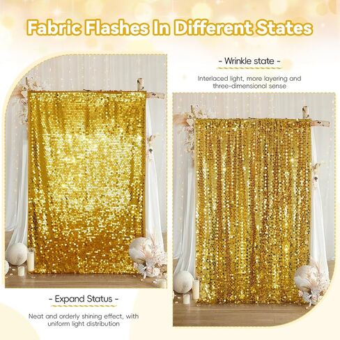PartyDelight Sequin Wall Backdrop Gold Shiny Panels Shimmer Photography Props 4Ftx7Ft for Birthday Wedding Party Decoration in Saudi Arabia