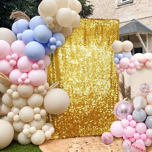 PartyDelight Sequin Wall Backdrop Gold Shiny Panels Shimmer Photography Props 4Ftx7Ft for Birthday Wedding Party Decoration in Saudi Arabia