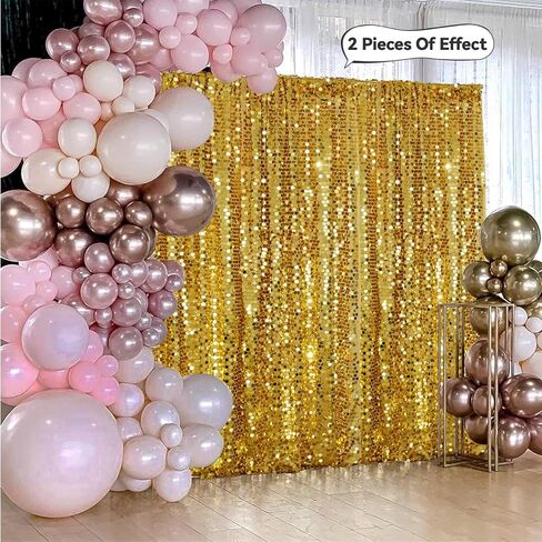 PartyDelight Sequin Wall Backdrop Gold Shiny Panels Shimmer Photography Props 4Ftx7Ft for Birthday Wedding Party Decoration in Saudi Arabia