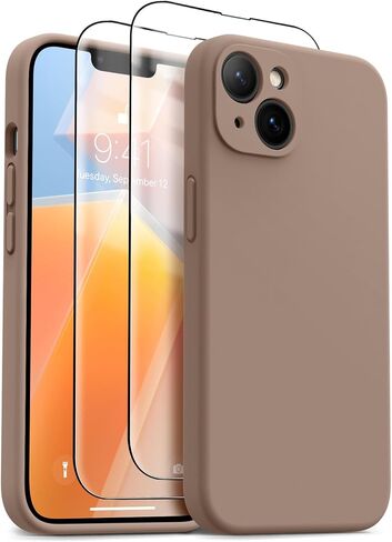 OTOFLY for iPhone 14 Case, Upgraded Silicone 14 Phone Case [2 Pack Screen Protectors][Camera Protection] Shockproof Women Men Girl Protective Case Cover for iPhone 14 6.1" - Light Brown in Saudi Arabia
