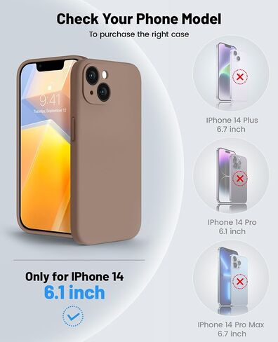 OTOFLY for iPhone 14 Case, Upgraded Silicone 14 Phone Case [2 Pack Screen Protectors][Camera Protection] Shockproof Women Men Girl Protective Case Cover for iPhone 14 6.1" - Light Brown in Saudi Arabia