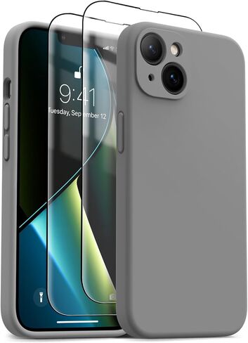 OTOFLY for iPhone 14 Case, Upgraded Silicone 14 Phone Case [2 Pack Screen Protectors][Camera Protection] Shockproof Women Men Girl Protective Case Cover for iPhone 14 6.1" - Light Brown in Saudi Arabia