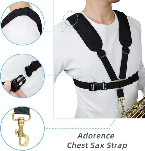 adorence Saxophone Harness Strap with Velcro Attachment: Comfort, Support, and Stability for Baritone, Tenor, Alto, and Bari Sax - H10 in Saudi Arabia