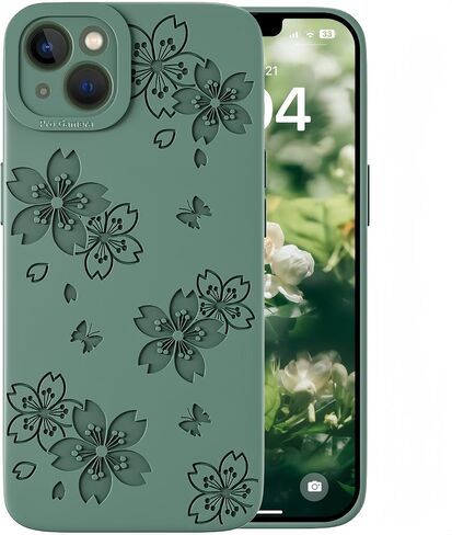 متوافق مع حافظة iPhone 13 - حافظة هاتف منقوشة على شكل زهور فراشة لطيفة متوافقة مع iPhone 13 - حافظة من السيليكون الناعم متوافقة مع حافظة هاتف iPhone 13 للنساء والفتيات (أخضر صنوبر) in Kuwait