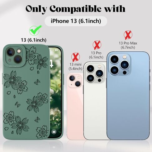 متوافق مع حافظة iPhone 13 - حافظة هاتف منقوشة على شكل زهور فراشة لطيفة متوافقة مع iPhone 13 - حافظة من السيليكون الناعم متوافقة مع حافظة هاتف iPhone 13 للنساء والفتيات (أخضر صنوبر) in Kuwait