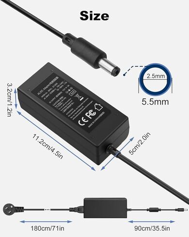 محول تيار متردد 12 فولت 5 أمبير تيار مستمر، محول تيار متردد 12 فولت 100-240 فولت 50-60 هرتز تيار متردد إلى تيار مستمر 12 فولت 5 أمبير، محول طاقة مع قابس مخرج تيار مستمر 5.5 مم × 2.5 مم، سلك طاقة تيار مستمر 3 أقدام + كابل طاقة تيار متردد 6 أقدام [9 أقدام] in Kuwait