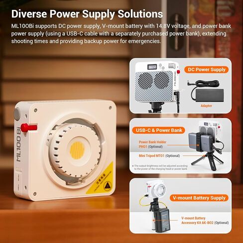 Godox ML100Bi 100W Portable LED Video Light,CRI 97+/TLCI 98+,0%-100% Brightness& Bi-Color COB Continuous Output Lighting 2800-6500K,11 FX Lighting Effects,App Control Mini Photography Light in Saudi Arabia