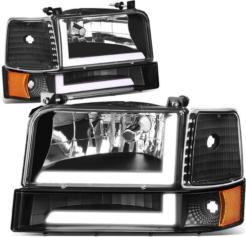 DNA MOTORING زوج من المصابيح الأمامية LED المزدوجة للجري متوافقة مع 92-96 F150 F250 F350 Bronco، أسود/مدخن، HL-LB-F15092-6P-BK-SM in Saudi Arabia
