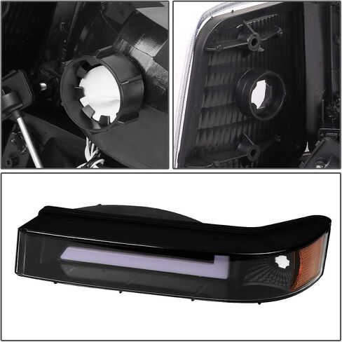 DNA MOTORING زوج من المصابيح الأمامية LED المزدوجة للجري متوافقة مع 92-96 F150 F250 F350 Bronco، أسود/مدخن، HL-LB-F15092-6P-BK-SM in Saudi Arabia