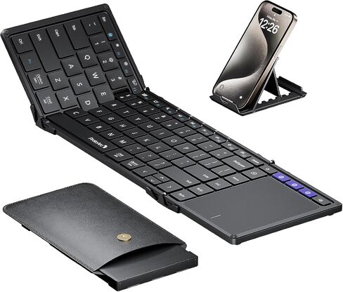 ProtoArc Foldable Keyboard with Touchpad, XK01 TP Folding Portable Keyboard, Full Size Keys, Large Trackpad Bluetooth Travel Keyboard for iPad, iPhone, Laptop PC - Purple Connect Button in Saudi Arabia
