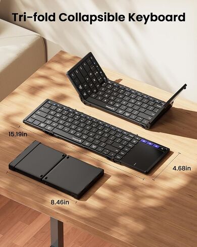 ProtoArc Foldable Keyboard with Touchpad, XK01 TP Folding Portable Keyboard, Full Size Keys, Large Trackpad Bluetooth Travel Keyboard for iPad, iPhone, Laptop PC - Purple Connect Button in Saudi Arabia