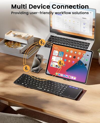 ProtoArc Foldable Keyboard with Touchpad, XK01 TP Folding Portable Keyboard, Full Size Keys, Large Trackpad Bluetooth Travel Keyboard for iPad, iPhone, Laptop PC - Purple Connect Button in Saudi Arabia