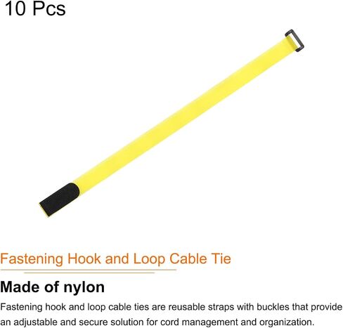 MECCANIXITY Fastening Hook and Loop Cable Tie 24 Inch x 1 Inch Reusable with Buckle Adjustable Multi-Purpose Wire Strap for Cord Management Yellow, Pack of 10 in Saudi Arabia