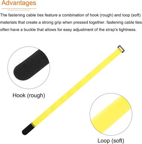 MECCANIXITY Fastening Hook and Loop Cable Tie 24 Inch x 1 Inch Reusable with Buckle Adjustable Multi-Purpose Wire Strap for Cord Management Yellow, Pack of 10 in Saudi Arabia