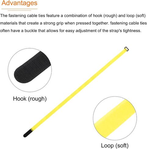 MECCANIXITY Fastening Hook and Loop Cable Tie 24 Inch x 1 Inch Reusable with Buckle Adjustable Multi-Purpose Wire Strap for Cord Management Yellow, Pack of 10 in Saudi Arabia