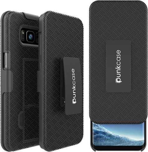 حافظة Punkcase Galaxy S8 مع واقي شاشة، ومشبك حزام ومسند مدمج غير قابل للانزلاق بطبقة مزدوجة من مادة TPU الهجينة لحماية كامل الجسم [مقاس نحيف] لهاتف Samsung Galaxy S8 Edge [أسود] in Saudi Arabia