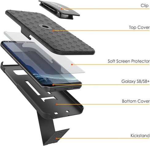 حافظة Punkcase Galaxy S8 مع واقي شاشة، ومشبك حزام ومسند مدمج غير قابل للانزلاق بطبقة مزدوجة من مادة TPU الهجينة لحماية كامل الجسم [مقاس نحيف] لهاتف Samsung Galaxy S8 Edge [أسود] in Saudi Arabia