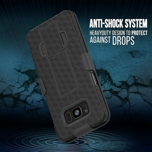 حافظة Punkcase Galaxy S8 مع واقي شاشة، ومشبك حزام ومسند مدمج غير قابل للانزلاق بطبقة مزدوجة من مادة TPU الهجينة لحماية كامل الجسم [مقاس نحيف] لهاتف Samsung Galaxy S8 Edge [أسود] in Saudi Arabia