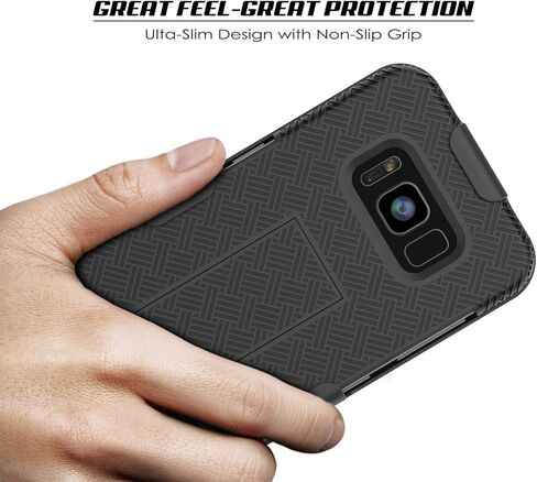 حافظة Punkcase Galaxy S8 مع واقي شاشة، ومشبك حزام ومسند مدمج غير قابل للانزلاق بطبقة مزدوجة من مادة TPU الهجينة لحماية كامل الجسم [مقاس نحيف] لهاتف Samsung Galaxy S8 Edge [أسود] in Saudi Arabia