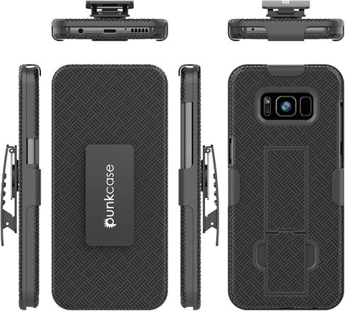 حافظة Punkcase Galaxy S8 مع واقي شاشة، ومشبك حزام ومسند مدمج غير قابل للانزلاق بطبقة مزدوجة من مادة TPU الهجينة لحماية كامل الجسم [مقاس نحيف] لهاتف Samsung Galaxy S8 Edge [أسود] in Saudi Arabia